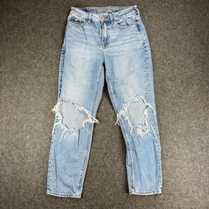 American Eagle Strigid Real Good Mom Jeans Size 2 Light Wash Distressed Denim